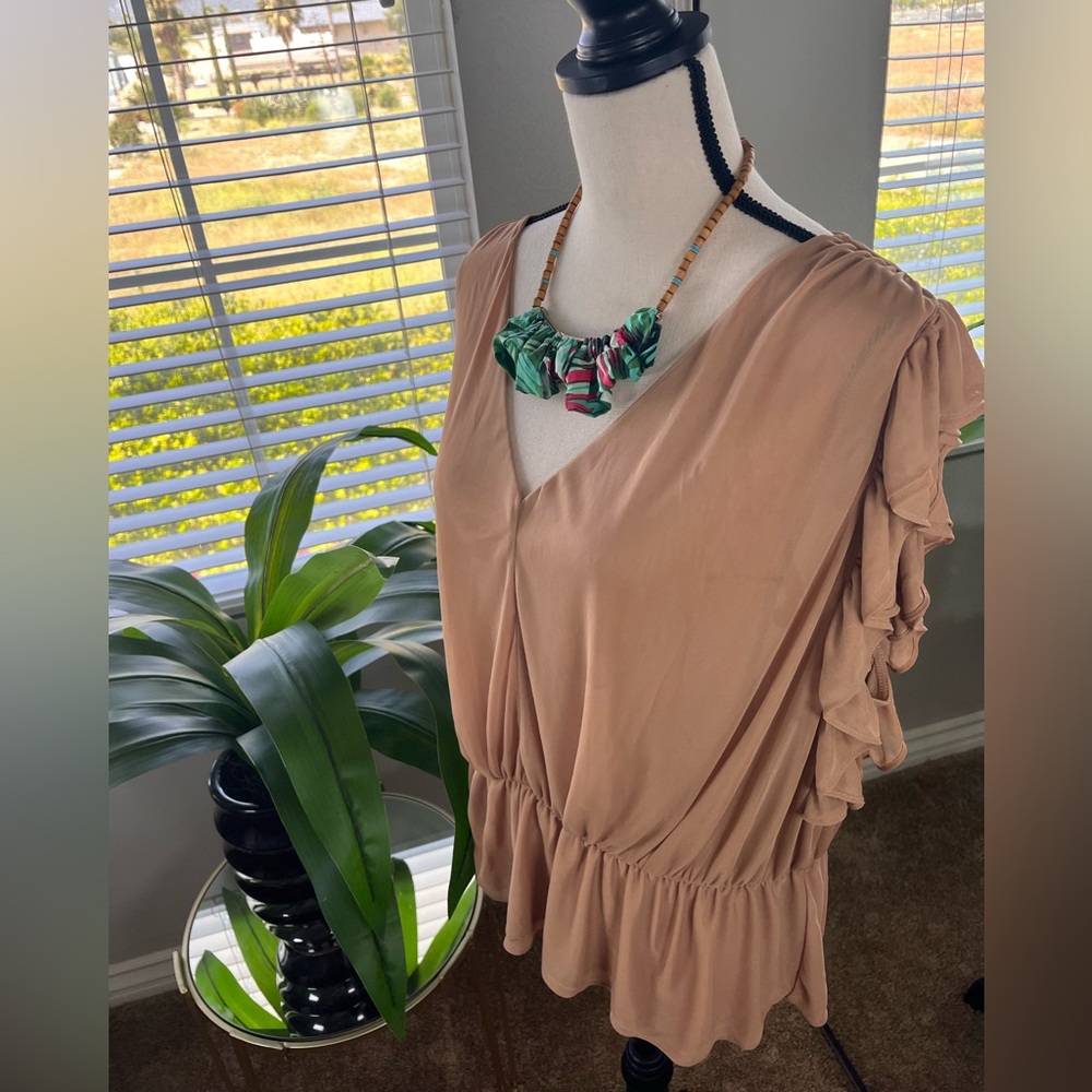 Express Light Tan Peplum and Ruffles Top Size XL NWOT